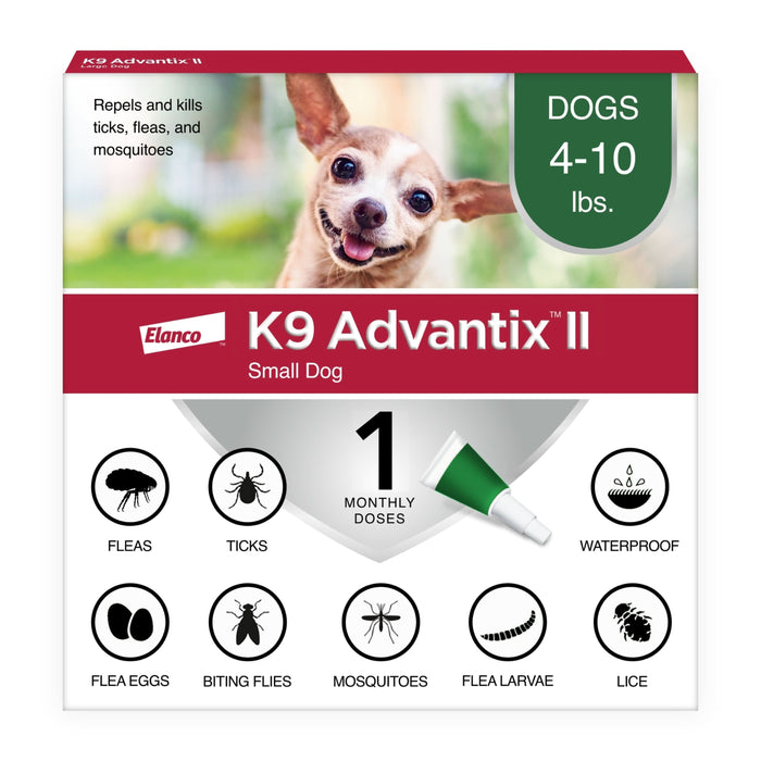 Elanco K9 Advantix II Topical Flea, Tick & Mosquito Treatment & Prevention for Dogs 1-Month Supply SM Dogs (4-10 lbs)