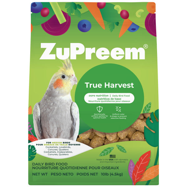 ZuPreem True Harvest Natural Bird Food for Medium Birds - Cockatiels, Lovebirds, Conures, Quakers 10lb