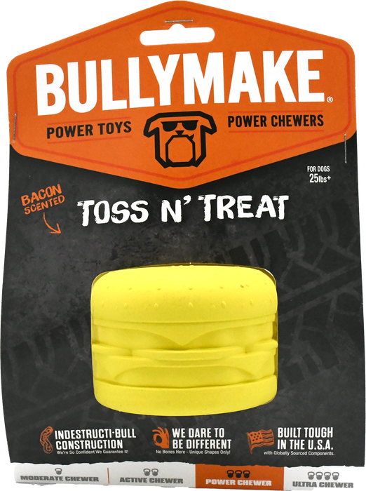 BullyMake Toss n' Treat Flavored Dog Chew Toy Cheeseburger Bacon One Size