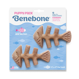 Benebone Puppy 2-Pack Fishbone Dog Chew Toy Salmon XS|40PK