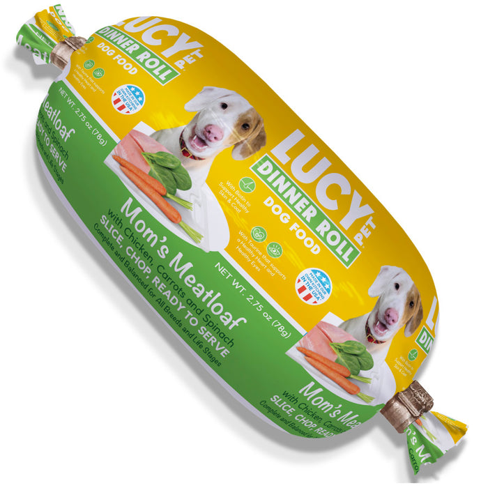 Lucy Pet Products Mom's Meatloaf Dinner Roll Display Chicken, Carrots & Spinach 36ct 2.75oz (Pack of 36)