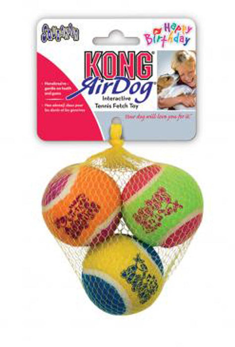 KONG Air Dog Squeaker Dog Toy Birthday Balls Assorted 3pk MD - Image 2