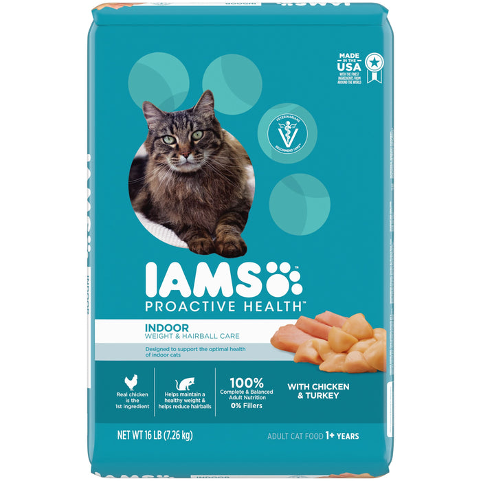 IAMS Proactive Health Weight Control & Hairball Care Indoor Adult Dry Cat Food Chicken & Turkey 16lb