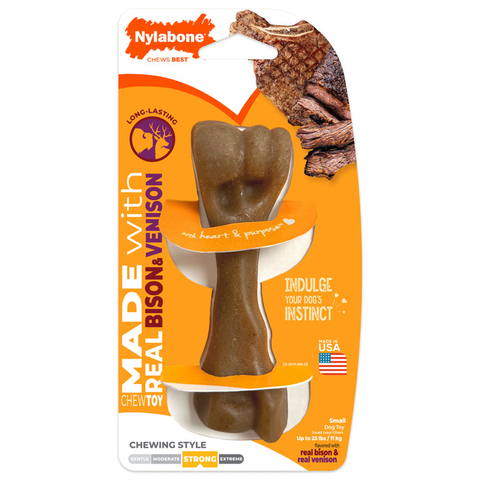 Nylabone Strong Chew Femur Bone Dog Chew Toy Made with Real Bison & Venison Small (1 Count)