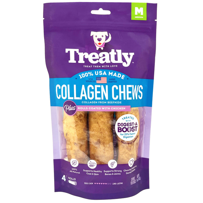 Treatly Collagen Chew Rolls Dog Treats Chicken MD 4pk
