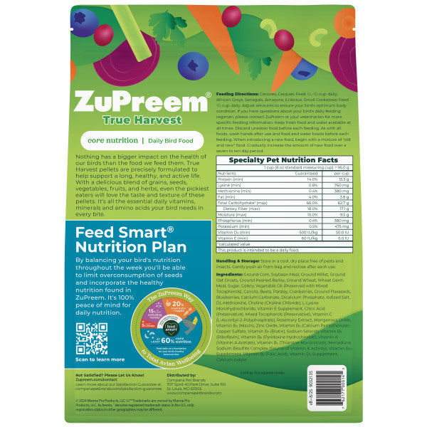 ZuPreem Ture Harvest Natural Bird Food for Parrots & Conures - African Greys, Amazons, Cockatoos 10lb
