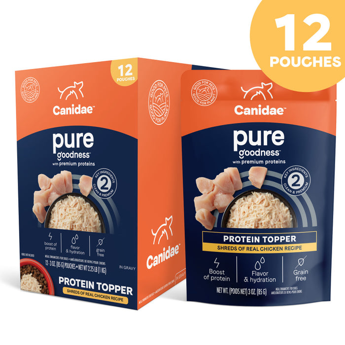 CANIDAE PURE Goodness Protein Topper for Dogs Shredded Chicken in Gravy 3oz (Pack of 12)