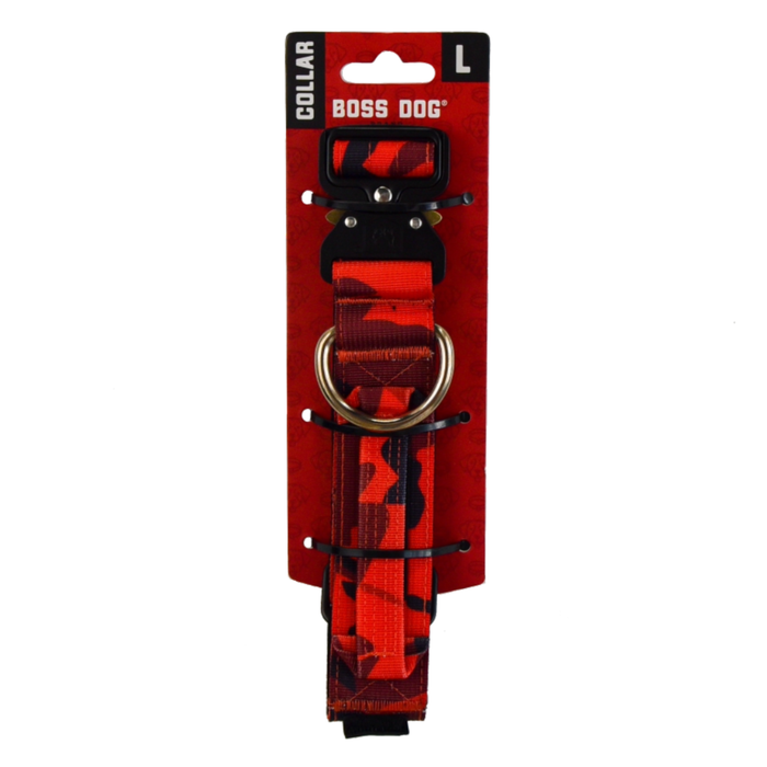 Boss Dog Tactical Adjustable Dog Collar Red Camo LG 17-22in