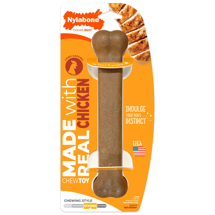 Nylabone Strong Chew Original Bone Dog Chew Toy Made with Real Chicken Large (1 Count)