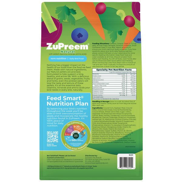 ZuPreem Smart Selects Bird Food for Large Birds - Macaws, Amazons, Cockatoos 4lb