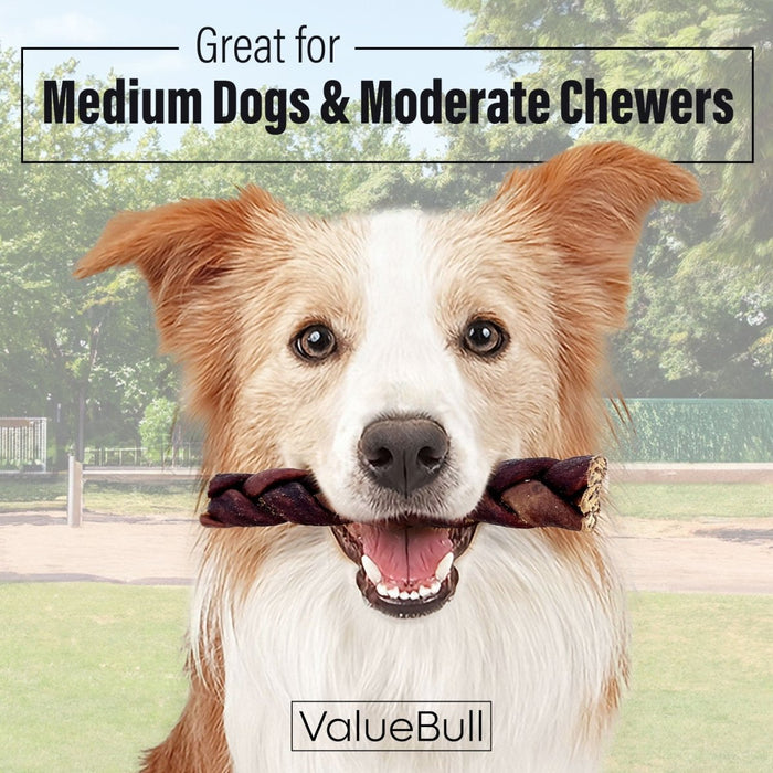 Value Pet Supplies ValueBull Collagen Braided Sticks for Dogs, 6 Inch Medium Chews, Natural Long-Lasting Dog Treats, 10 Count