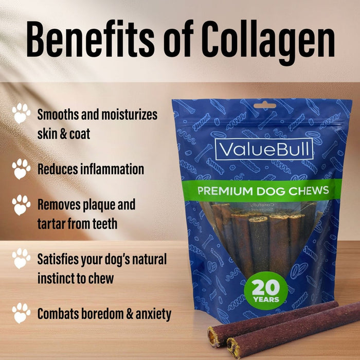 Value Pet Supplies ValueBull Collagen Sticks for Dogs, 6 Inch Medium Chews, Natural Long-Lasting Dog Treats, 50 Count