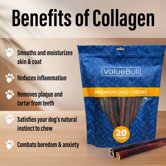 Value Pet Supplies ValueBull Collagen Sticks for Dogs, 12 Inch Medium Chews, Natural Long-Lasting Dog Treats, 25 Count