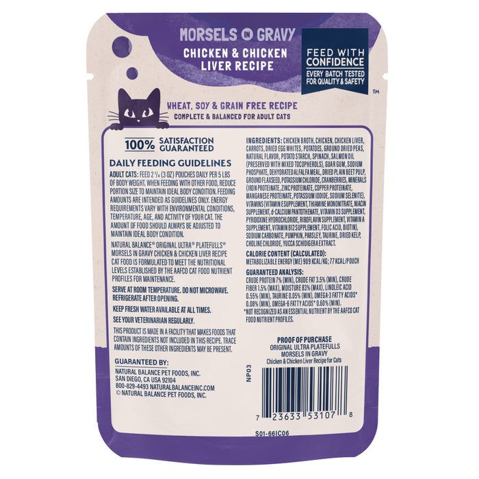 Natural Balance Pet Foods Original Ultra Platefulls Morsels in Gravy Wet Cat Food Pouch Chicken & Chicken Liver 3oz (Pack of 24)