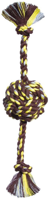 Mammoth Pet Products Monkey Fist Ball Dog toy w/Rope Ends Brown/Yellow SM 13in