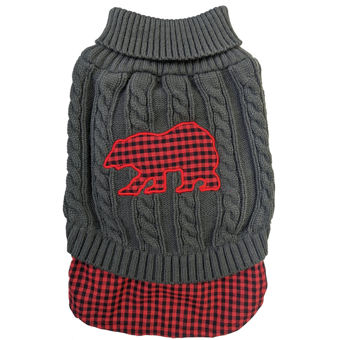 Fashion Pet Un-Tucked Plaid Sweater Grey XS