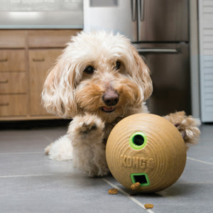 KONG Bamboo Treat Dispenser Dumbbell Dog Toy Tan MD 3.25in - Image 2