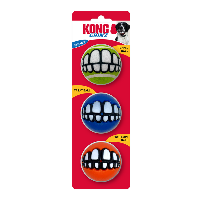 KONG Grinz by Rogz Variety Ball Dog Toys MD 3pk - Image 2