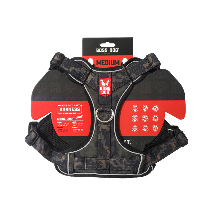 Boss Dog Tactical Dog Harness Black Camo MD