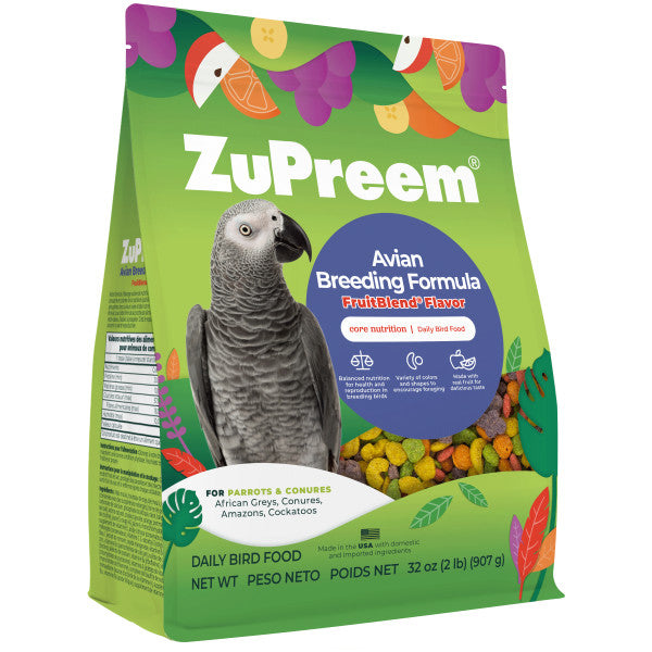 ZuPreem AvianBreeder FruitBlend Bird Food for Parrots & Conures - African Greys, Amazons, Cockatoos 2lb