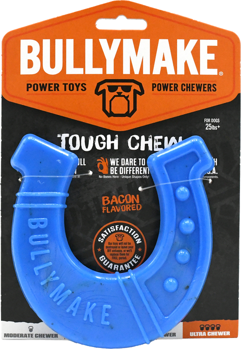 BullyMake Toss n' Treat Flavored Dog Chew Toy Horseshoe Bacon One Size