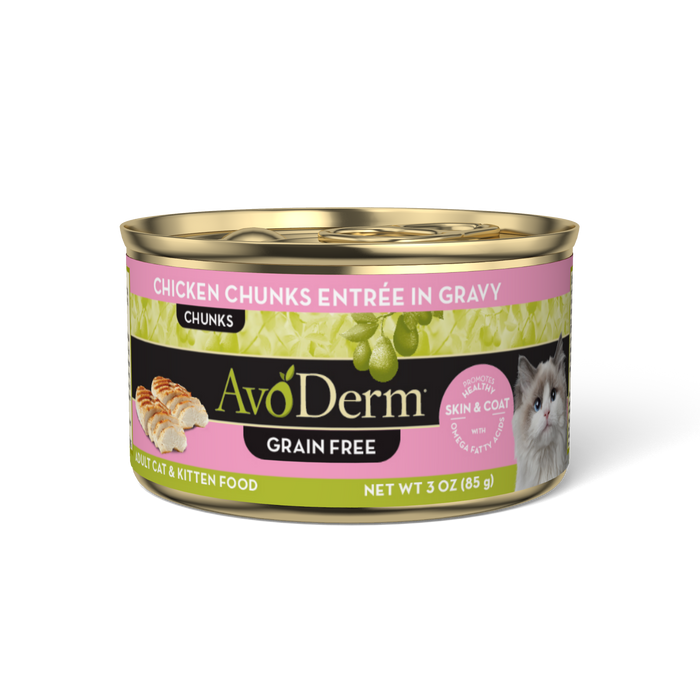 AvoDerm Natural Chicken Chunks Entrée In Gravy - Grain Free Wet Canned Cat Food 3 ounces