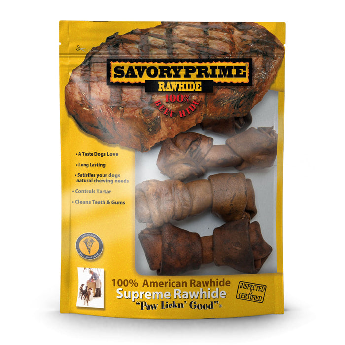 Savory Prime Supreme Knotted Rawhide Bones Bagged Beef 4-5 in 4 pk
