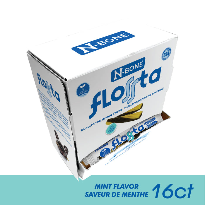 N-Bone Flossta Dual Action Dog Dental Chew Display Mint 16ct