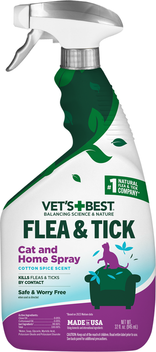 Vet's Best Flea & Tick Cat and Home Spray Cotton Spice Scent 32oz