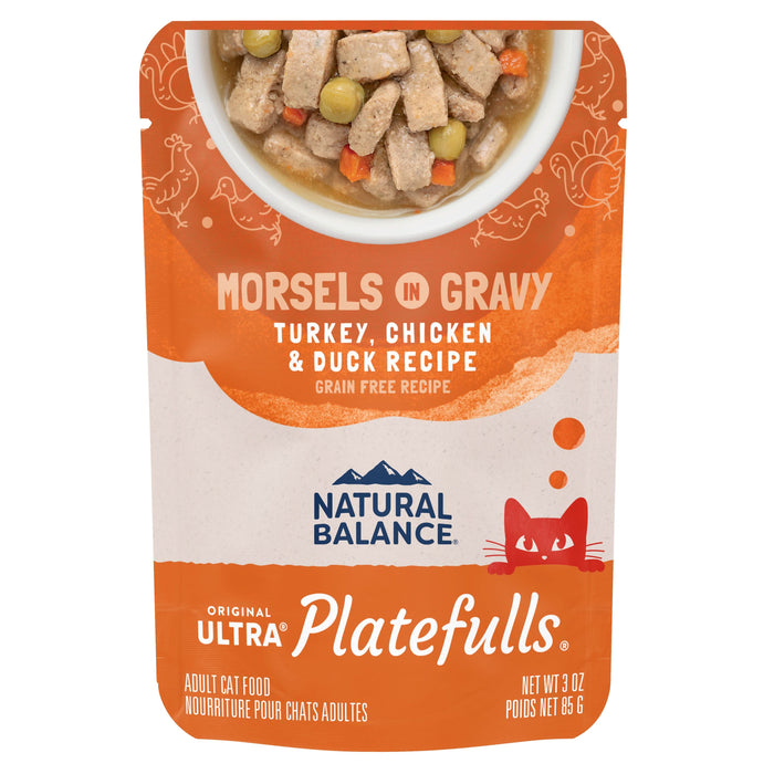 Natural Balance Pet Foods Original Ultra Platefulls Morsels in Gravy Wet Cat Food Pouch Turkey, Chicken, & Duck 3oz