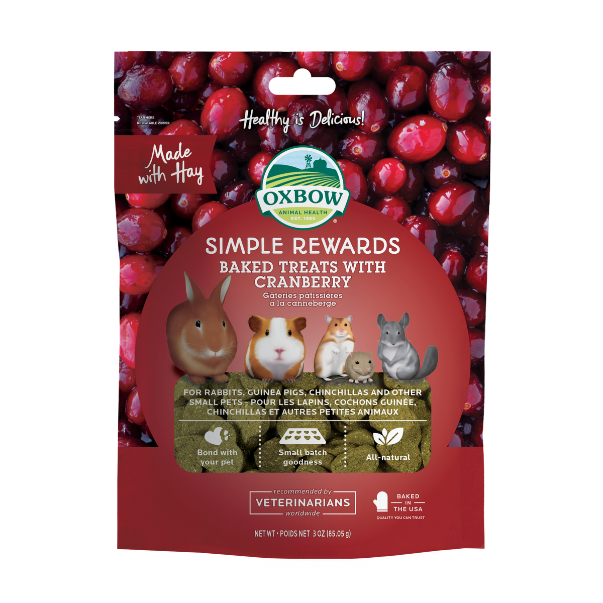Oxbow Animal Health Simple Rewards Baked Small Animal Treats w/Cranber ...