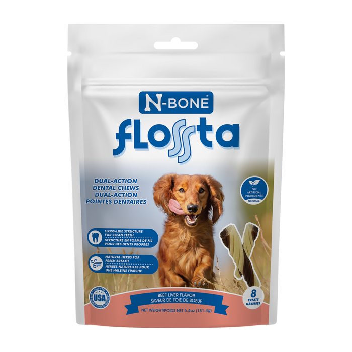 N-Bone Flossta Dual Action Dog Dental Chew Beef Liver 8ct 6.4oz