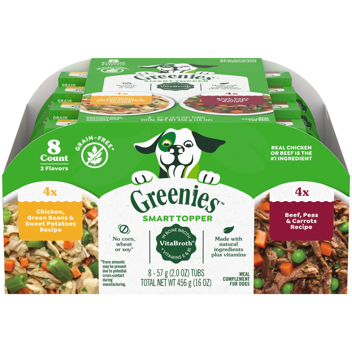 Greenies Smart Topper Grain-Free Meal Compliment for Dogs Variety Pack (Chicken & Beef) 2oz 8pk