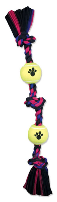 Mammoth Pet Products 3 Knot Tug w/2 Mini Tennis Balls Dog toy Multi-Color 12 in Mini