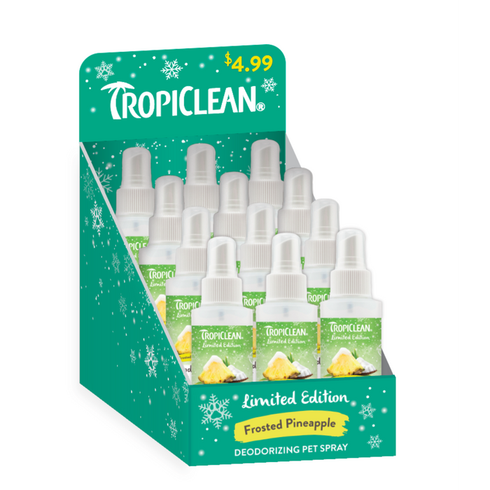 TropiClean Limited Edition Deodorizing Pet Spray Counter Display Frosted Pineapple 12pc