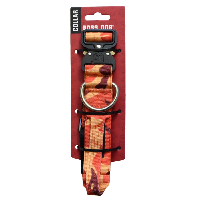 Boss Dog Tactical Adjustable Dog Collar Orange Camo LG 17-22in