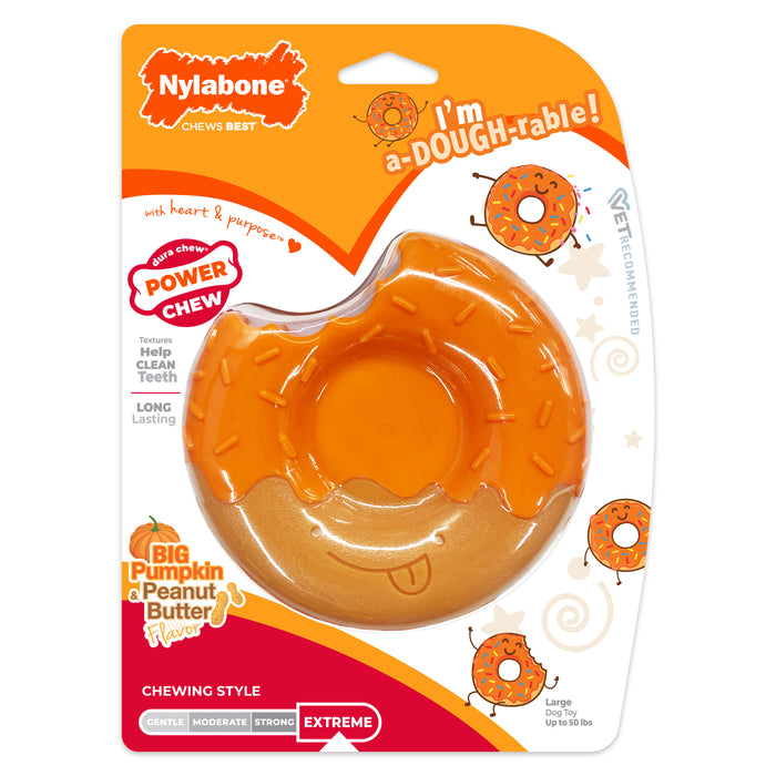 Nylabone Power Chew Donut Dog Chew Toy 70th Birthday Orange Pumpkin & Peanut Butter Large (1 Count)