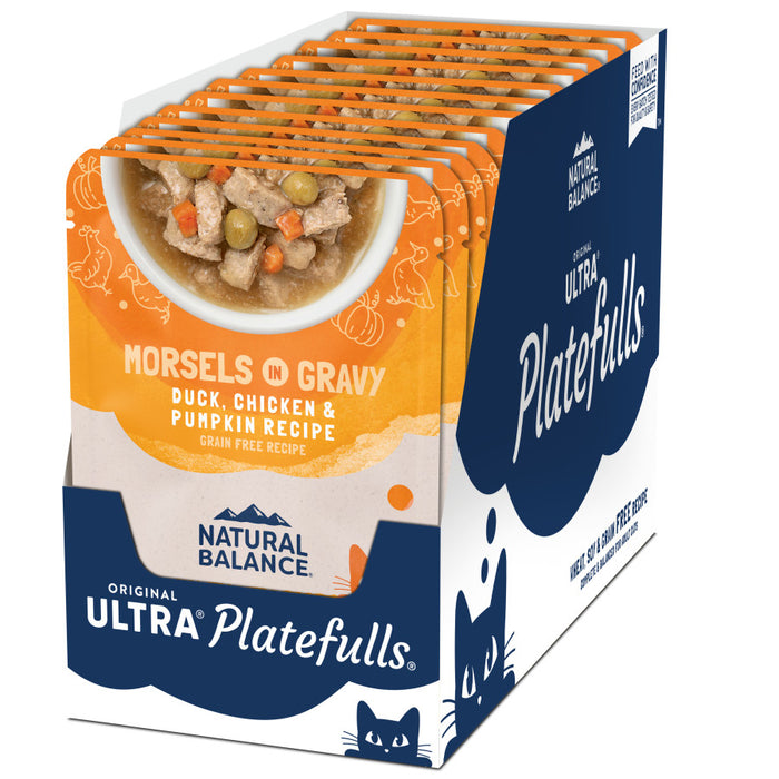 Natural Balance Pet Foods Original Ultra Platefulls Morsels in Gravy Wet Cat Food Pouch Duck, Chicken, & Pumpkin 3oz (Pack of 24)