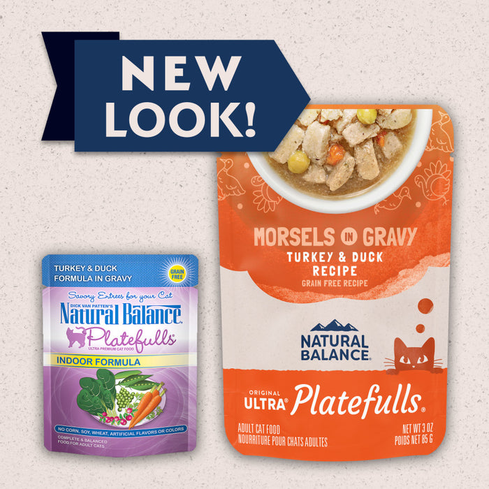 Natural Balance Pet Foods Original Ultra Platefulls Morsels in Gravy Wet Cat Food Pouch Turkey & Duck 3oz (Pack of 24)
