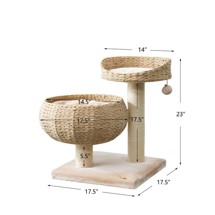 PetPals Cozy 2-Level Cat Perch Tree Beige & Cream 23in