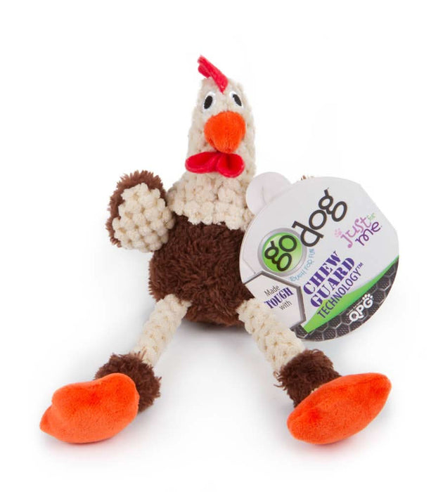 goDog Just For Me Skinny Rooster with Chew Guard Technology Tough Plush Dog Toy Brown Mini