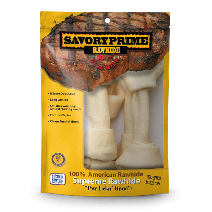 Savory Prime Supreme Knotted Rawhide Bones Bagged Natural 8-9 in 4 pk