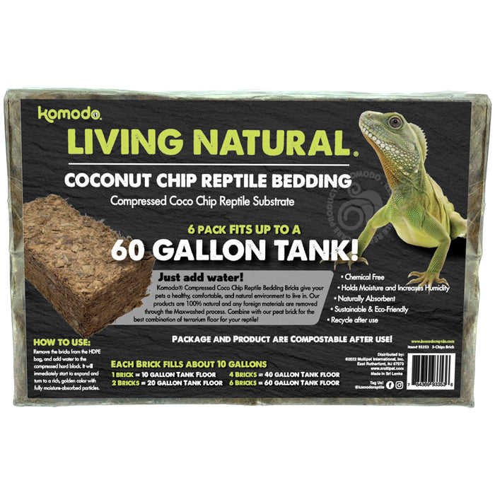 Komodo Living Natural Coconut Chip Reptile Bedding Brick 6pk