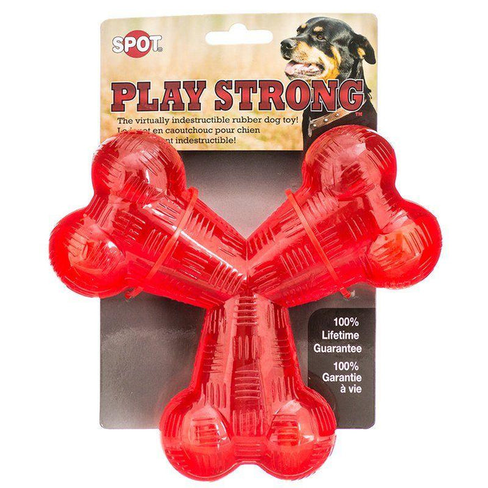 Spot Play Strong Rubber Trident Dog Toy - Red - AnimalWiz.com