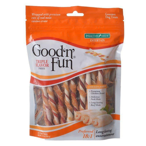 Healthy Hide Good 'n' Fun Triple-Flavor Twists - Rawhide, Pork Hide & Chicken - AnimalWiz.com