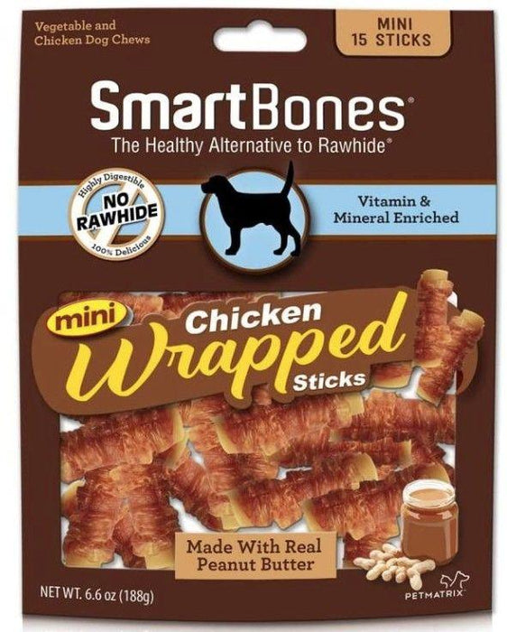 SmartBones Mini Chicken Wrapped Peanut Butter Sicks Rawhide Free Dog Chew - AnimalWiz.com