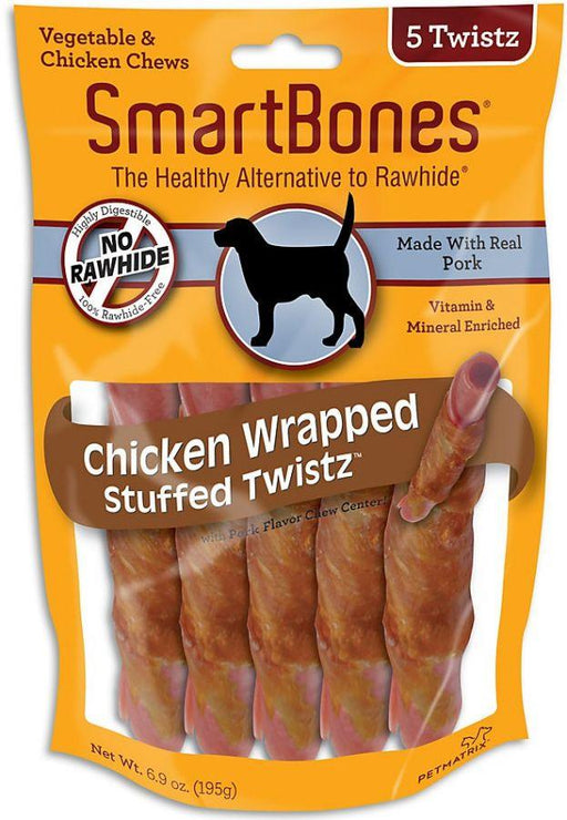 SmartBones Stuffed Twistz Vegetable and Chicken Wrapped Pork Rawhide Free Dog Chew - AnimalWiz.com