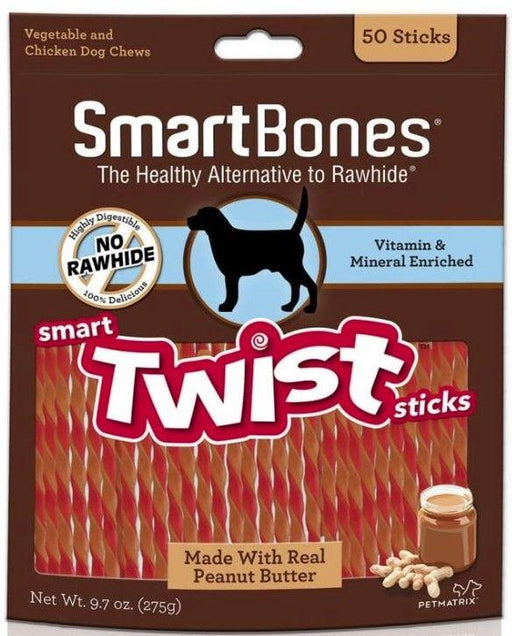 SmartBones Vegetable, Chicken and Peanut Butter Smart Twist Sticks Rawhide Free Dog Chew - AnimalWiz.com