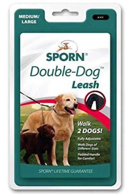 Sporn Double Dog Leash Fully Adjustable for Medium / Large Dogs Black - AnimalWiz.com