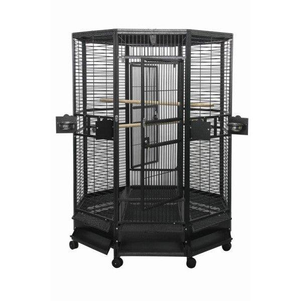 A&E Cage Company 52" Diameter Octagon Parrot Cage with 1" Bar Spacing - AnimalWiz.com